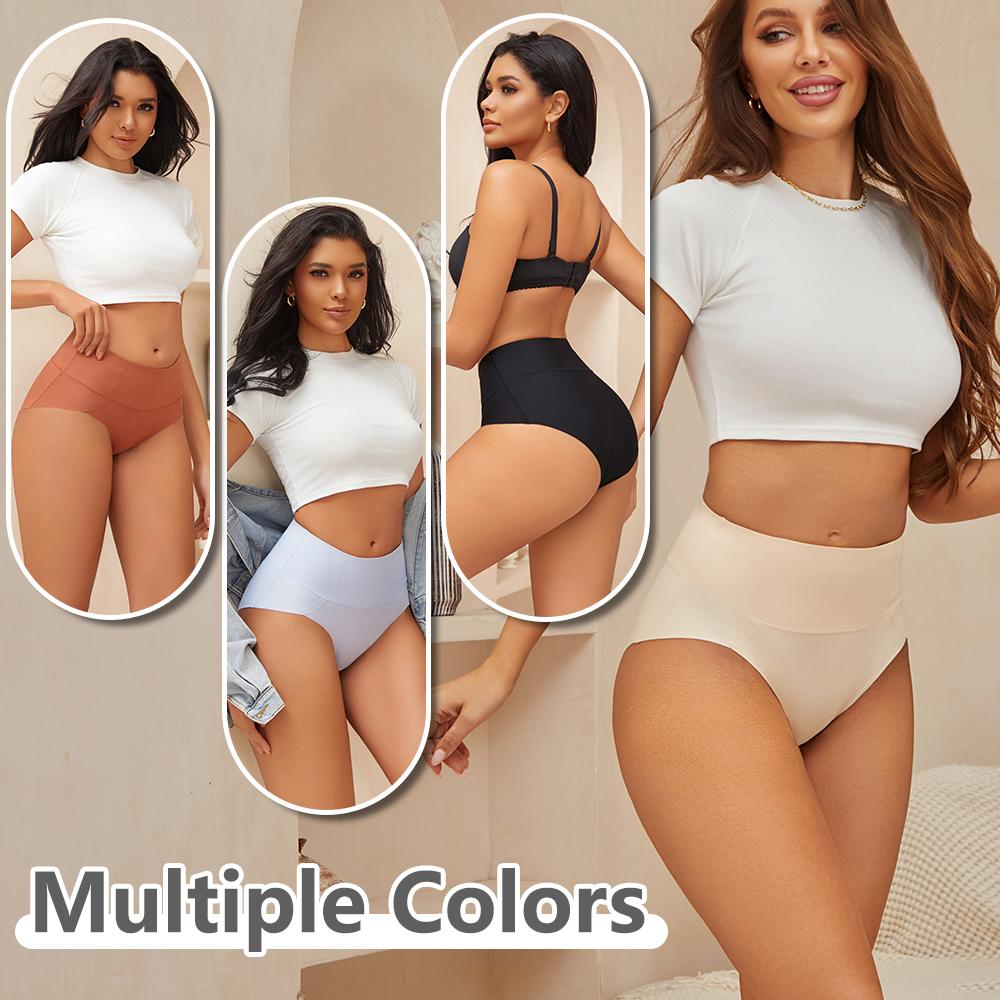 FINETOO 3Pcs Seamless High-Waisted Panty Anti-Slip Briefs Sexy Women's Underwear Anti-Curling Underpants S-3XL Large Size Pantie