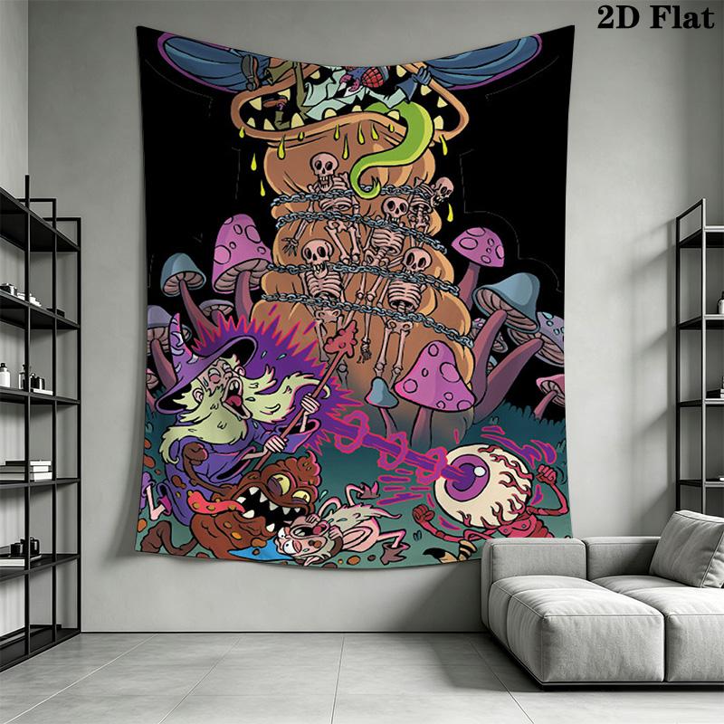 Cartoon Wizard and Monsters Pattern Home Decor Tapestry, Wall Hanging, Decorative RV Wall Cloth.SGT0917507