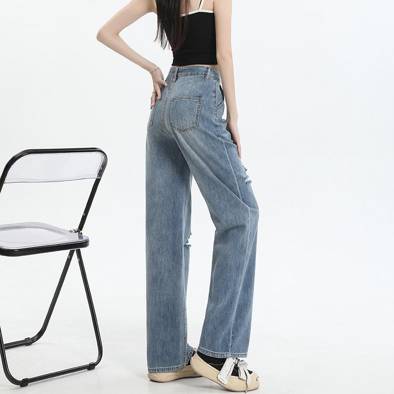 Ripped Jeans Women Summer High Waist Girl Floor Pants Women Straight Trousers Women Summer Straight Jeans Women Summer