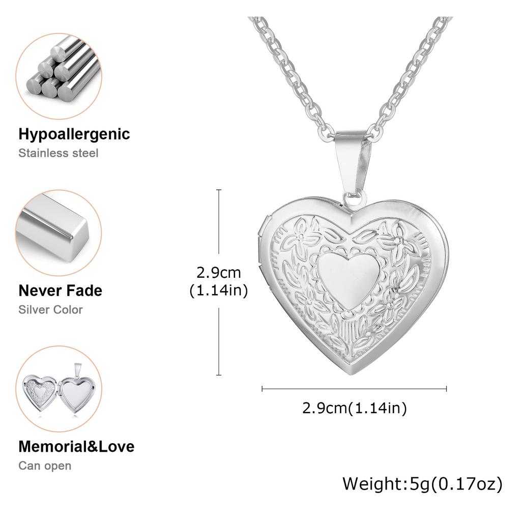 Vnox Never Fade Silver Color Stainless Steel Women Locket Pendant, Openable Heart Pendant Necklaces, Life Tree Floral Collar