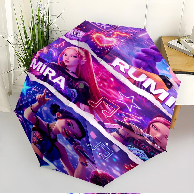 KPop Demon Hunters Print Automatic Open Close Umbrella, Portable Foldable Umbrella, for Outdoor Commute Camping Trip, Ideal Birthday Gift
