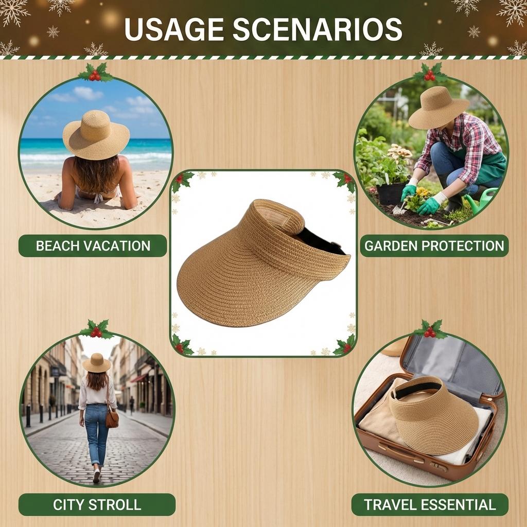 Straw Sun Hat with Ventilated Top for Beach, Wide Brim UV Protection Foldable Straw Hats for Women Outdoor Travel