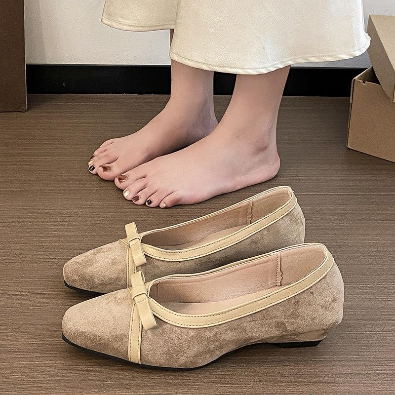 

Elegant Bow Square Toe Women s Autumn New Versatile Low Heel Pumps Fashion Office Ladies Slip on Shoes Comfortable Footwear 40 абрикосовий