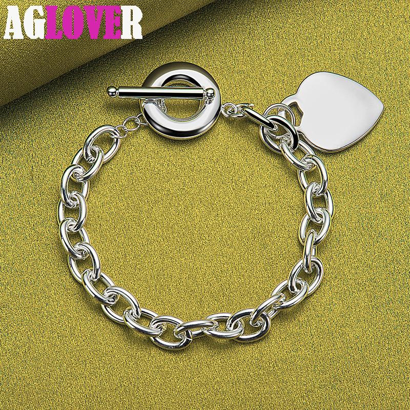 925 Sterling Silver TO Button Love Heart Pendant Bracelet Jewelry