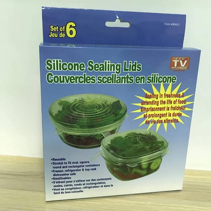 Food Lids Silicone Stretch Lids Reusable Airtight Fresh-keeping Food Fruit Bowl Dish Wrap Covers 6-Pack Set