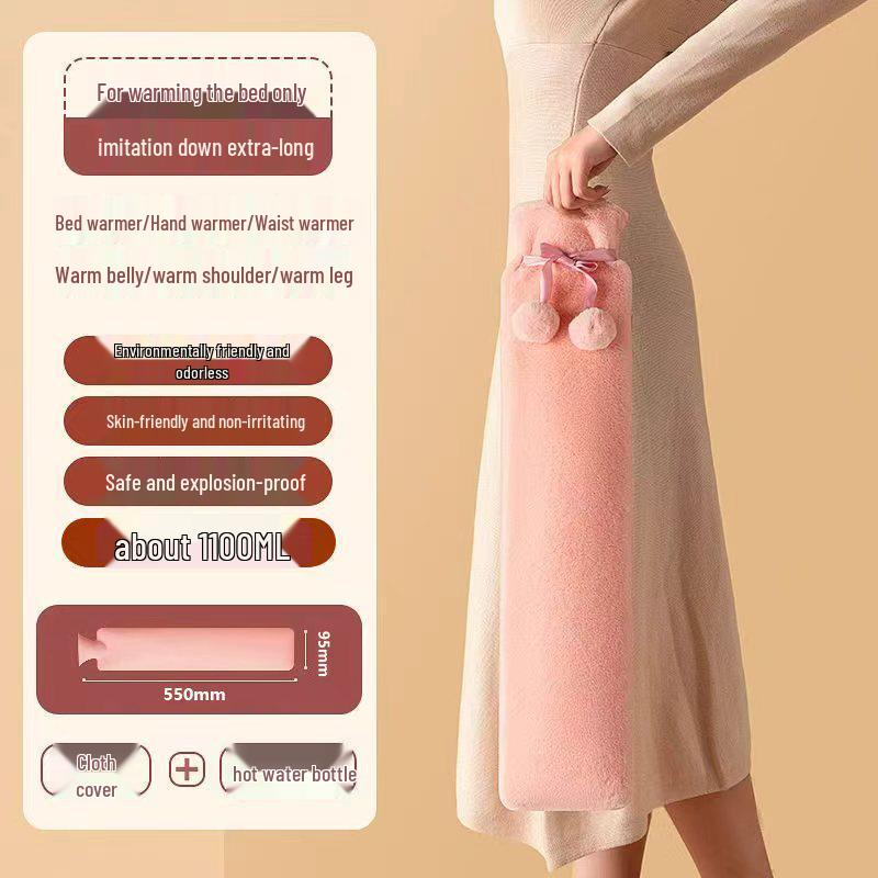 

Cross-border PVC Long Hot Water Bottle with Plush Cover – Extra-Large, Explosion-Proof Hand and Body Warmer for Students and Bed. Long Strip Water Injection Hot Water Bag