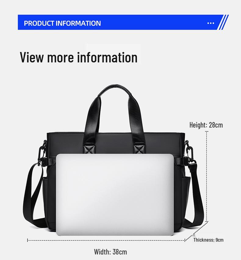 Men's Black Waterproof Oxford Briefcase – Large Capacity, Versatile Commuter Bag