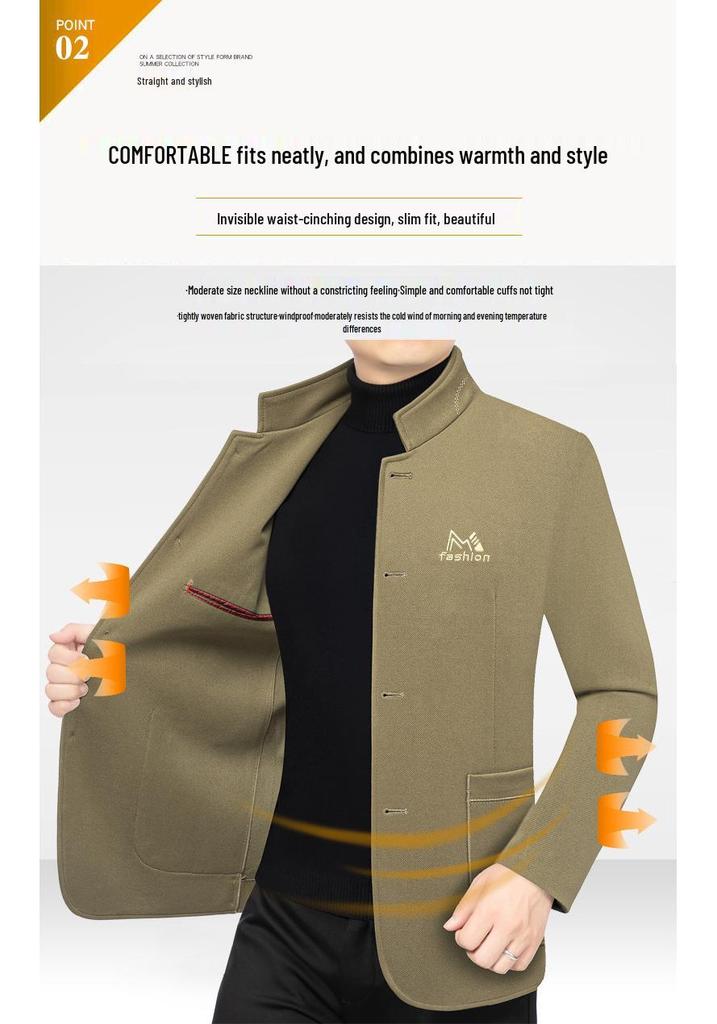 2025 Spring Men's Trendy Stand-up Collar Business Jacket - Versatile Casual Outerwear for All Ages