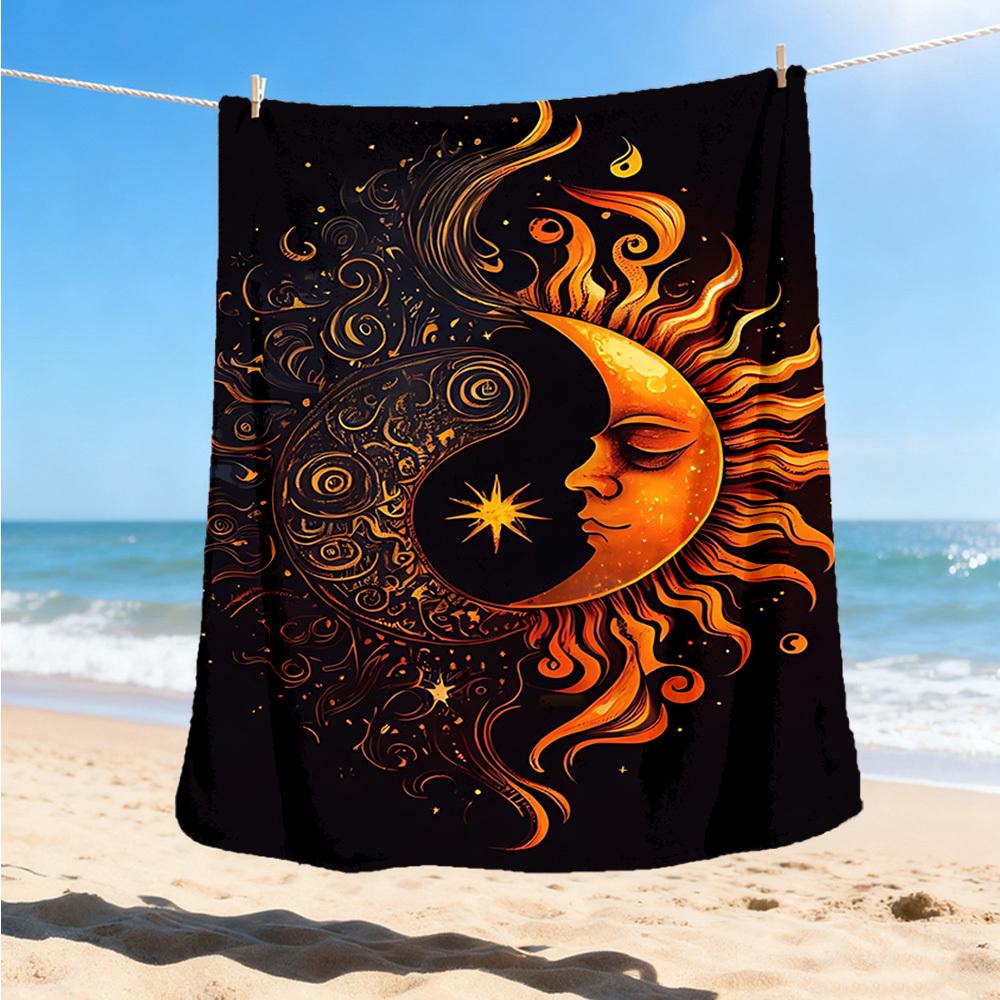 1pc Sun Moon Symbol Throw Blanket Polyester Fiber, Lightweight Flannel, Soft & Warm, All Season Use for Outdoor, Camping Digital Print