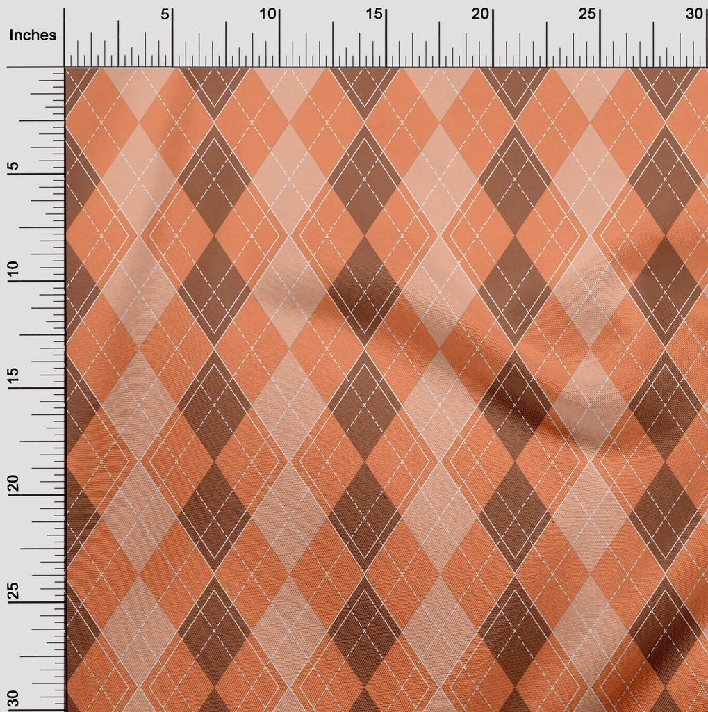 oneOone Cotton Flex Dark Peach Fabric Check Sewing Material Print Fabric By The Yard 40 Inch