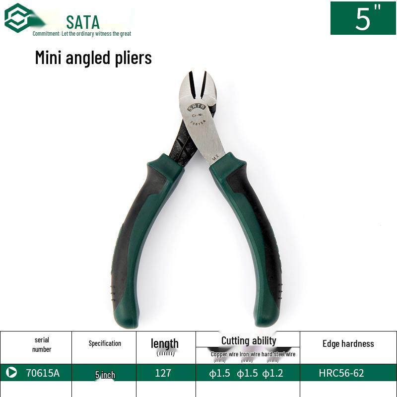 SATA Industrial Grade Angled Pliers - Super Hard, Labor-Saving Screw & Wire Cutters