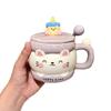Cute Ceramic Mug With Lid Spoon Household Drinking Cup Couple Breakfast Coffee Cup Birthday Gift For Girls