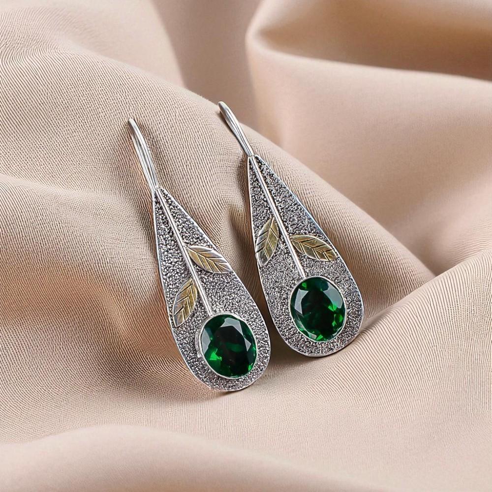 Chrome Diopside Gemstone 925 Sterling Silver Jewelry Handcrafted Earrings 2.00" EE-72-2