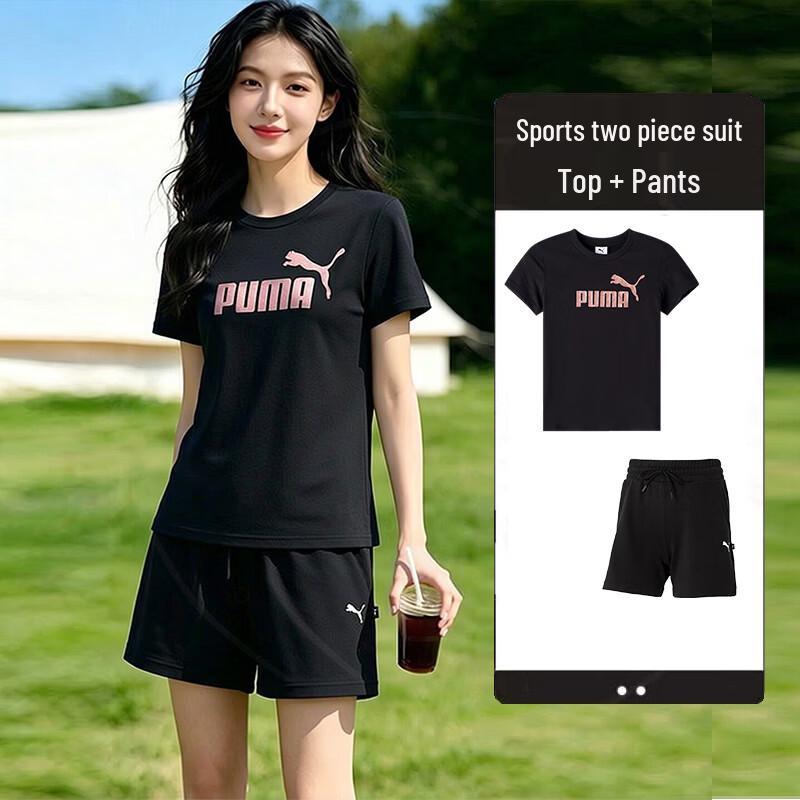 PUMA Women s Short Sleeve T-Shirt  Shorts Sportswear Set L