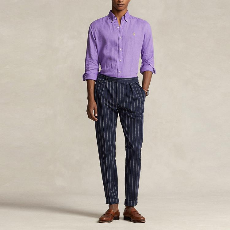 Polo Ralph Lauren Solid Color Logo Embroidered Pointed Collar Long Sleeve Shirt Men shirts Purple MNPOWOV16823492-500