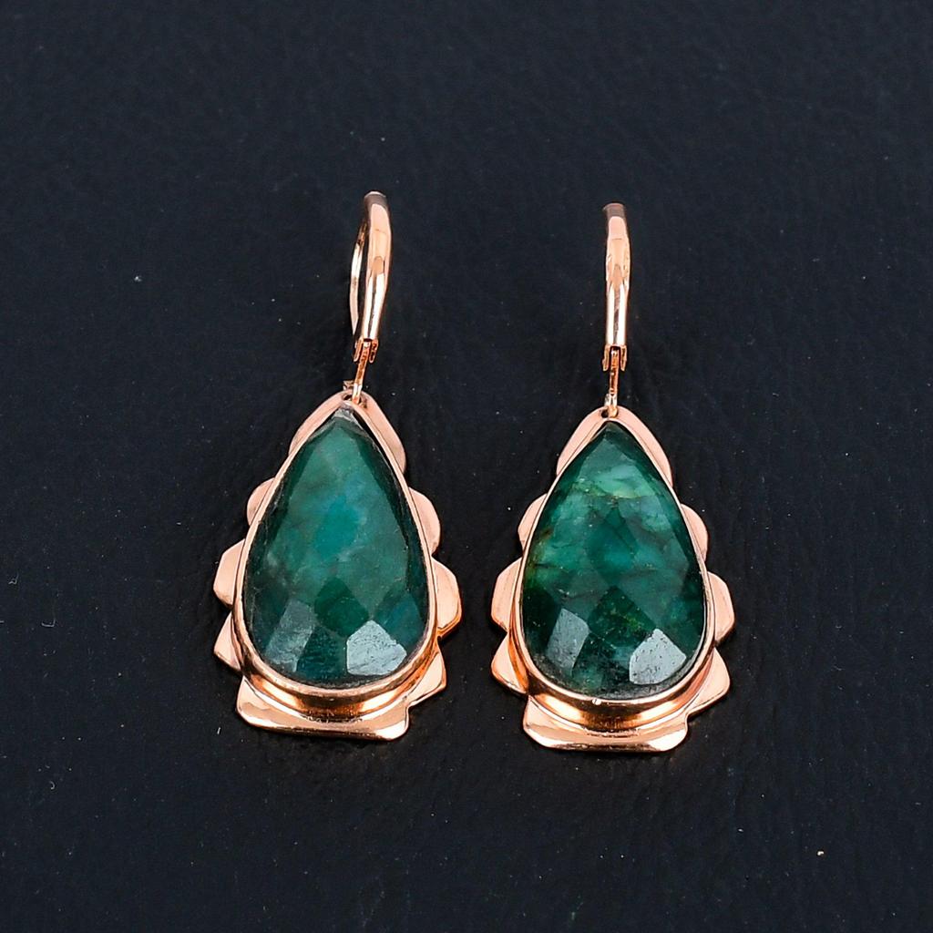 Faceted Emerald Gemstone Handmade Copper Jewelry Gorgeous Earring For Women