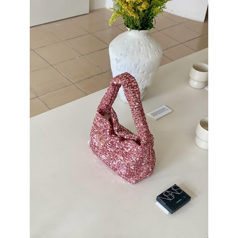 

Новый тренд сумка с пайетками универсальная квадратная модная портативная маленькая тканевая сумка персонализированная на плечо под мышку женская розовый