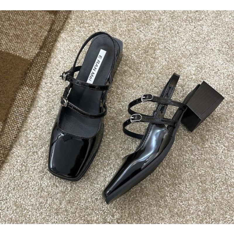 Fashion Black Summer Women's Thick-heeled Sandals Square Toe Slip on Shoes for Woman Ballet Flats Comfortable Bow Women's Sandals