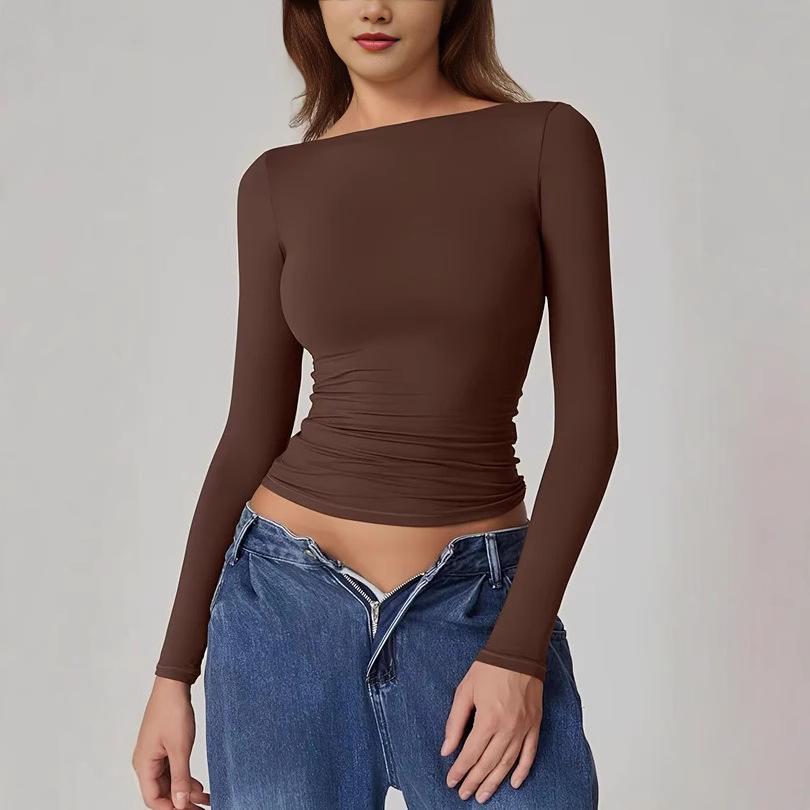 European & American Style Backless Long-Sleeve Slim Fit Tops - Sexy, Stylish Autumn Round Neck T-Shirts for Women