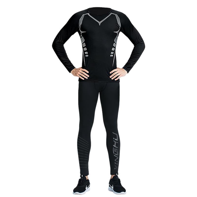 Tuta Intima Termica Asciugatura Rapida - Manica Lunga, Alta Elasticità, Interno Felpato per Corsa & Fitness Autunno/Inverno