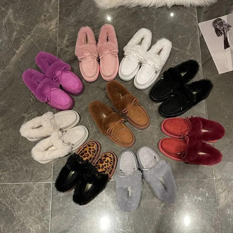 2025 New Solid Color Furry Females Feetwear Women Winter Cotton Shoes Plush Warm Snow Boots Ladies Casual Flat Short Boots 4-12