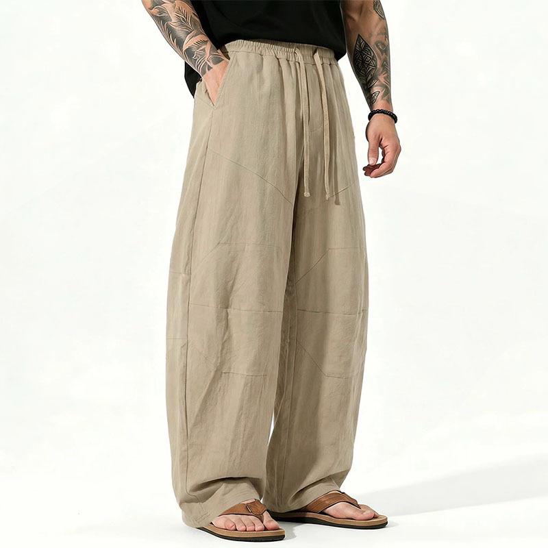 Men S Loose Fit Linen Blend Long Pants Solid Color Breathable