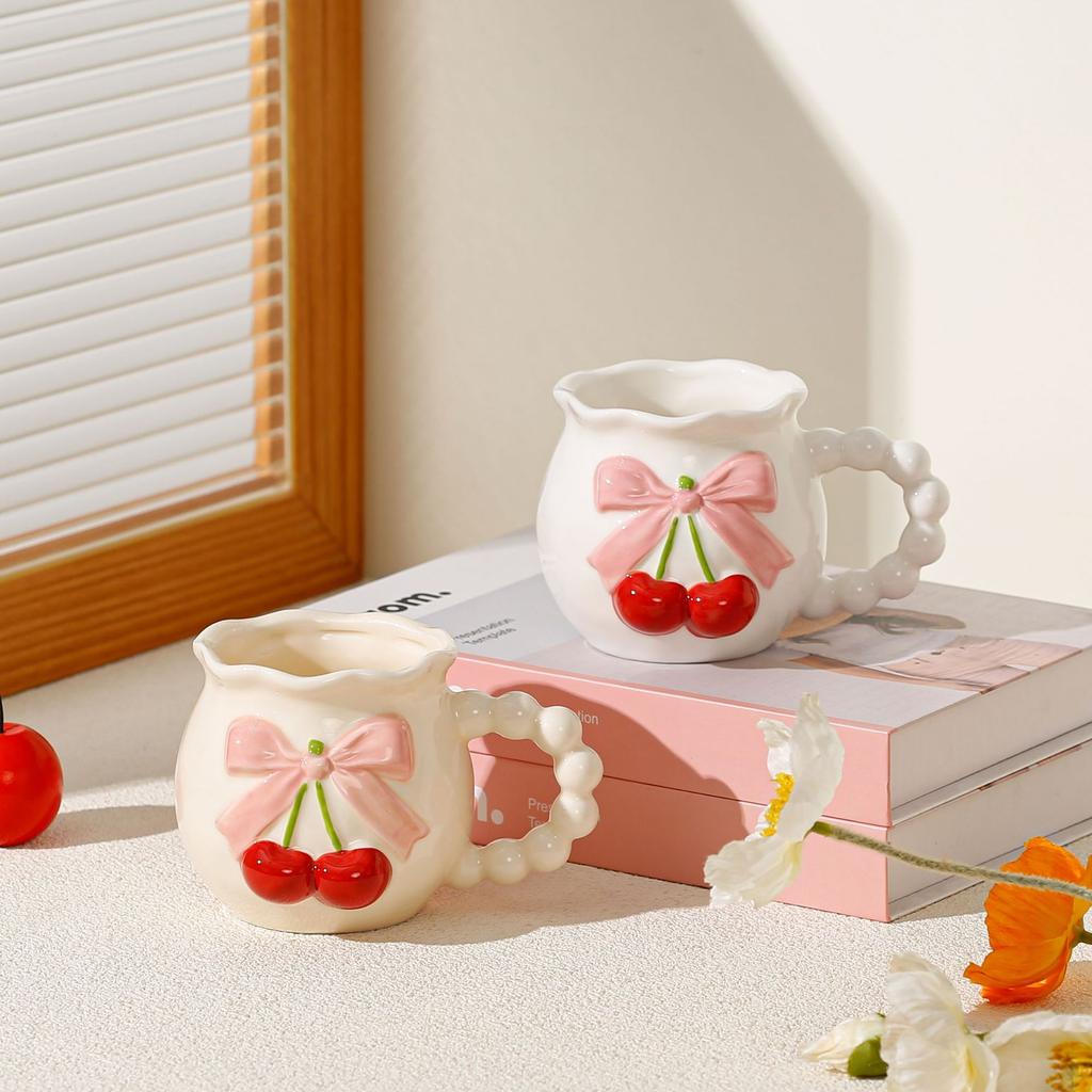 Geprägte Schleife Kirsche Keramiktasse Rosa Mädchenherz Bürotasse Unterglasur Keramiktasse Souvenir