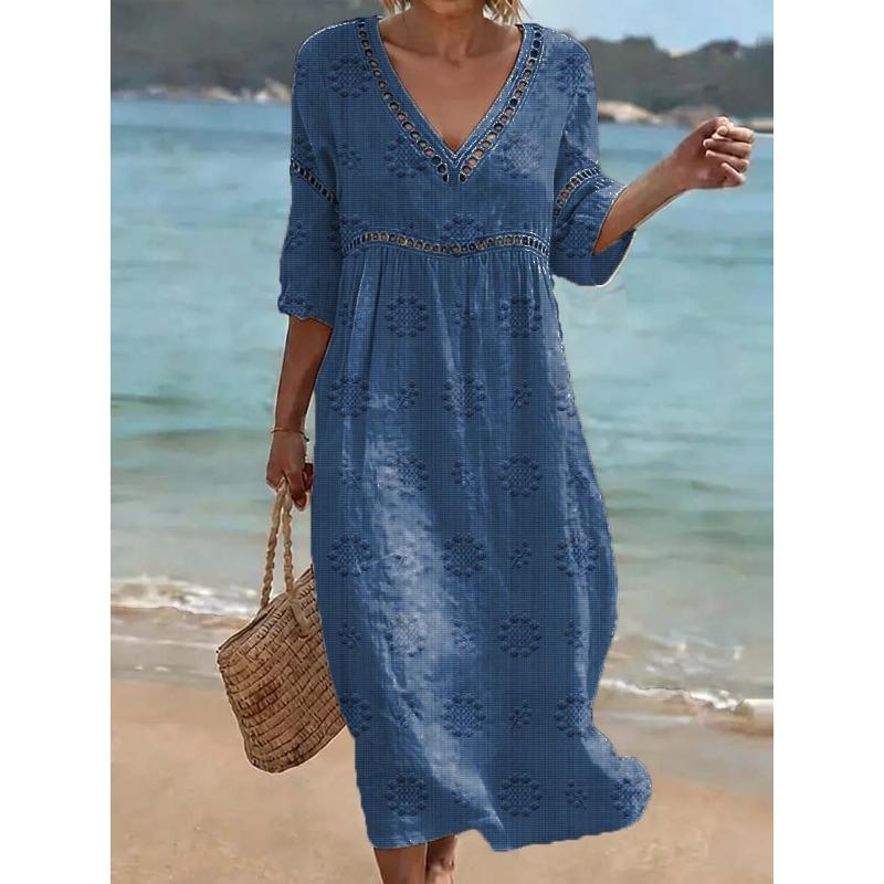 QICED Fashion Summer Spring Short Sleeve V-Neck Casual Dresses