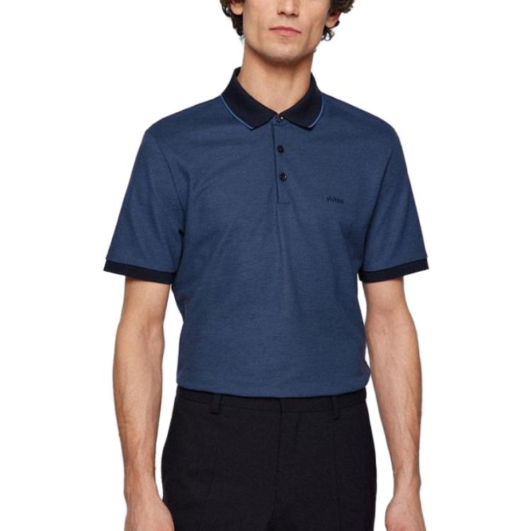 HUGO BOSS Polo Shirts Men's Dark Blue Polo Collar Moderate Straight Fit 50451446-403