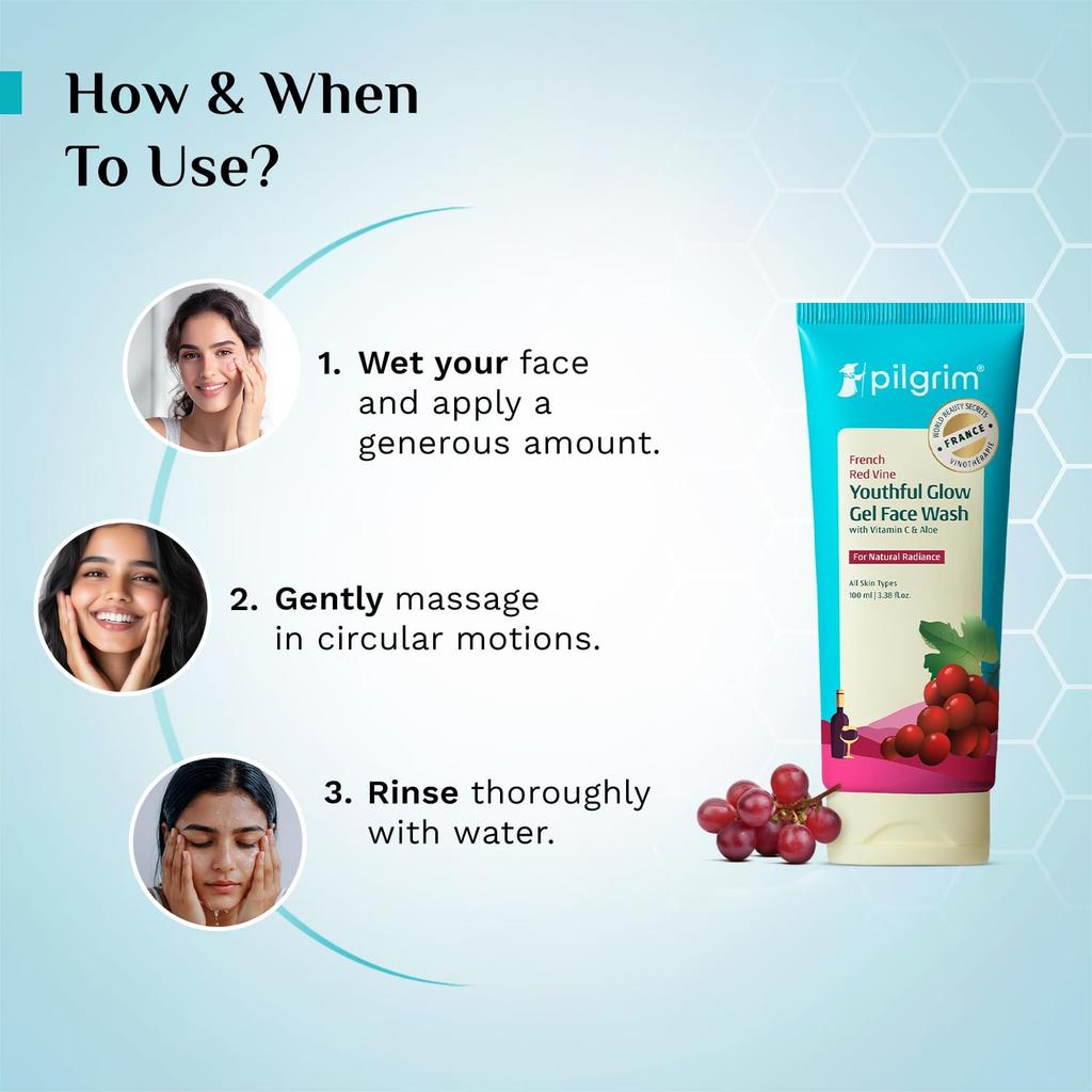 Pilgrim French Red Vine Face Wash with Vitamin C & Goodness of Aloe for Anti Ageing & Dark Spots,100ml Each (Pack of 2)