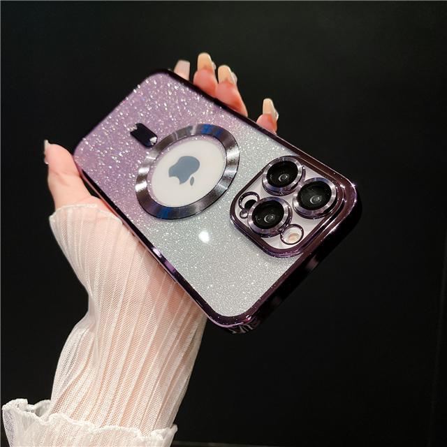 For iPhone 15 Pro Max Luxury Plating Frame Magsafe Magnetic Flash Phone Case For iPhone 11 12 13 14 16Plus Lens Protective Cover