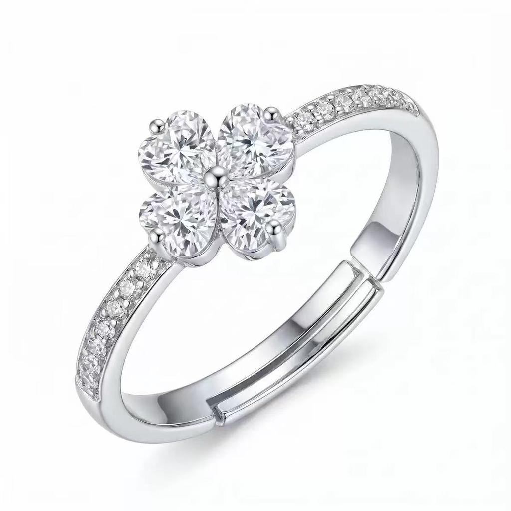 Women's Adjustable Four-Leaf Clover Ring - Simple, High-End Design with Micro-Inlay and Open Band