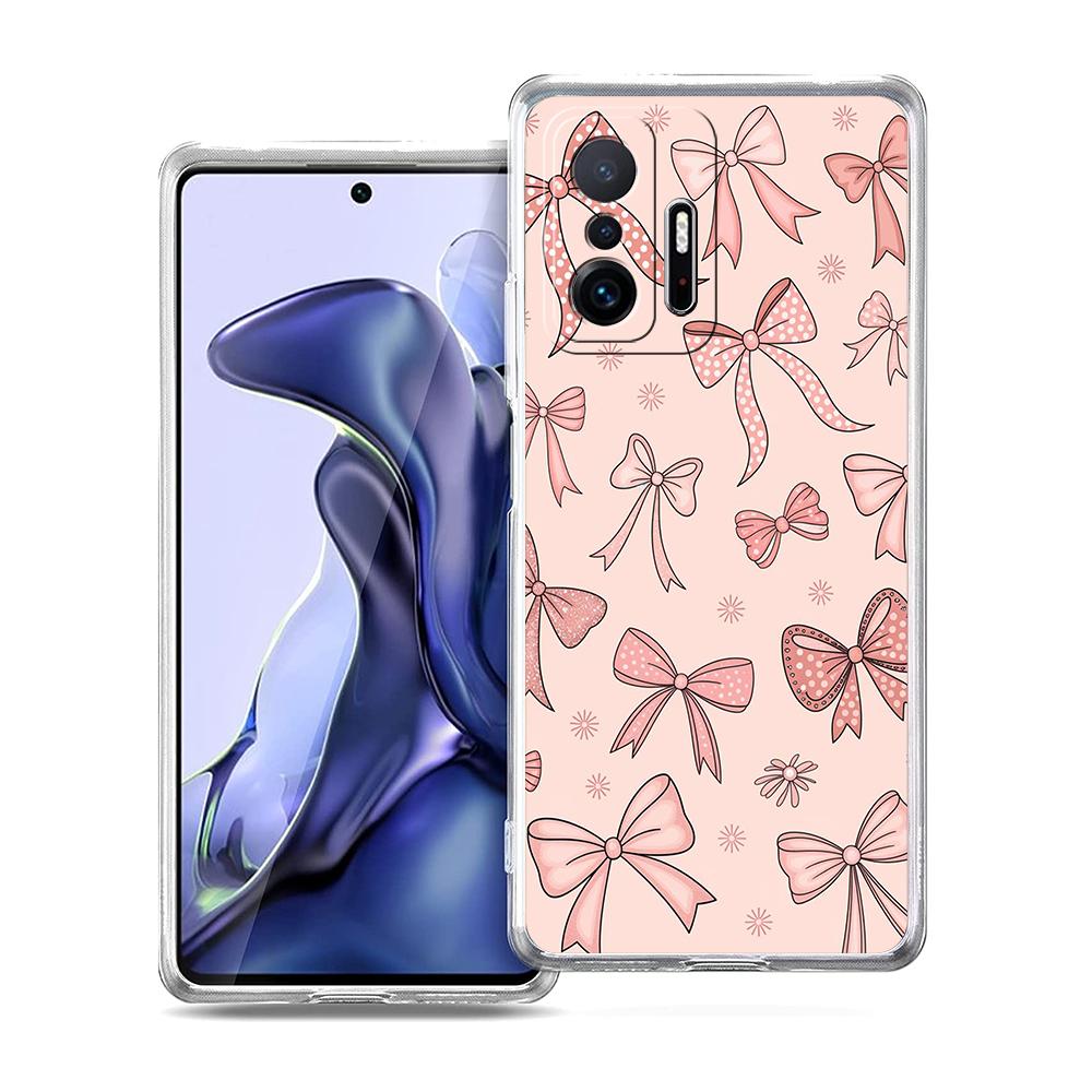 Transparent Phone Case for Xiaomi Mi 14 13 12 11 Ultra 13T 12T 11T Poco X3 NFC F3 F6 Pro Lite 5G Soft TPU Pink Heart Bow Pattern