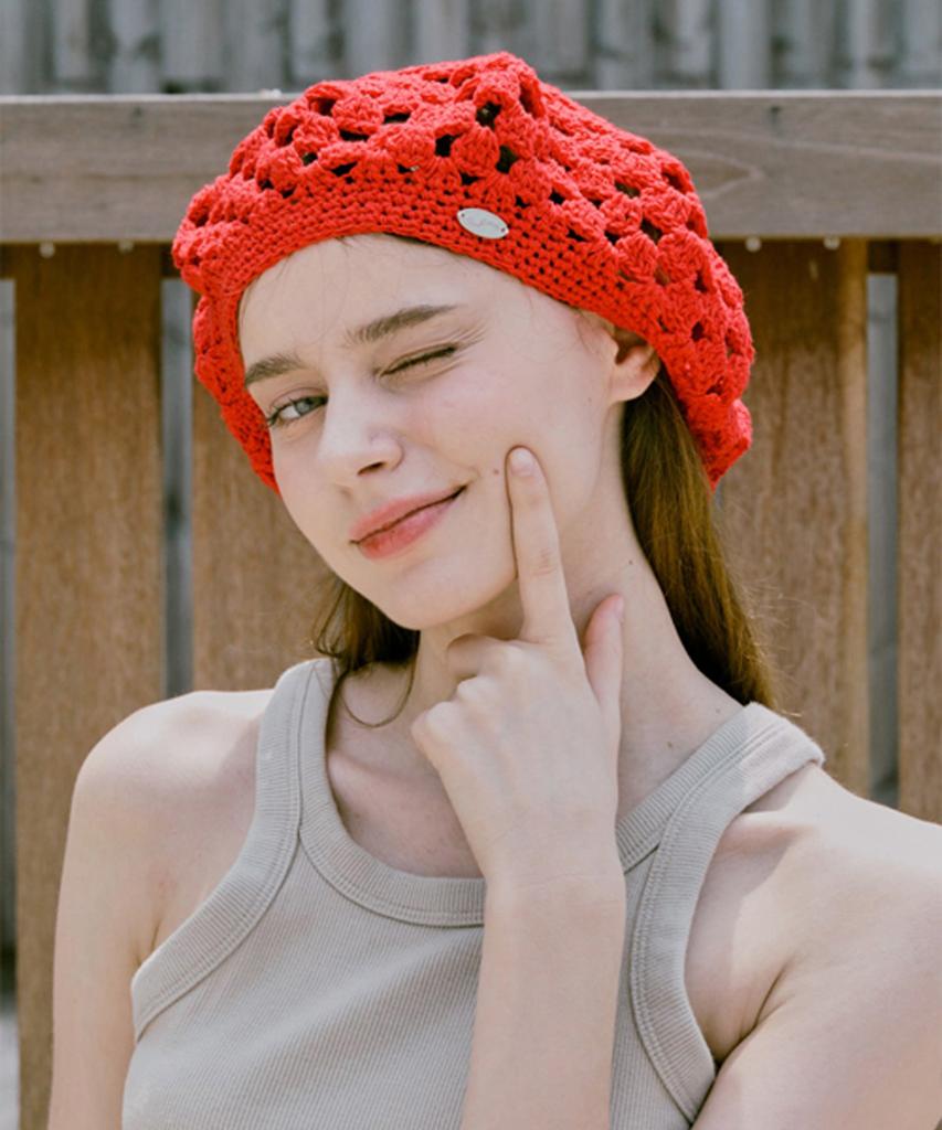 Seullouseulloulli Fruits Handmade Crochet Beret _ Red