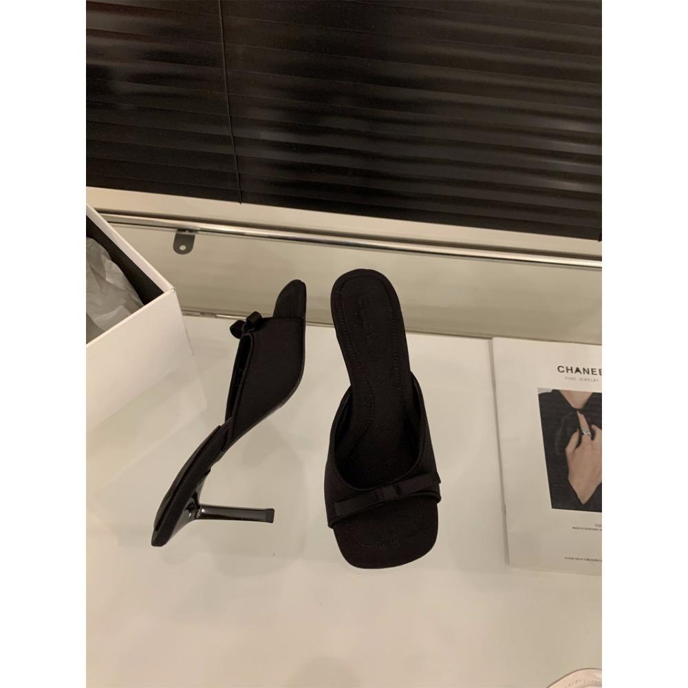 Slipper Mules High Heels Shoes Summer zapatillas mujer Best Street Look Females Square Head Open Toe bow Strappy Sandals Women
