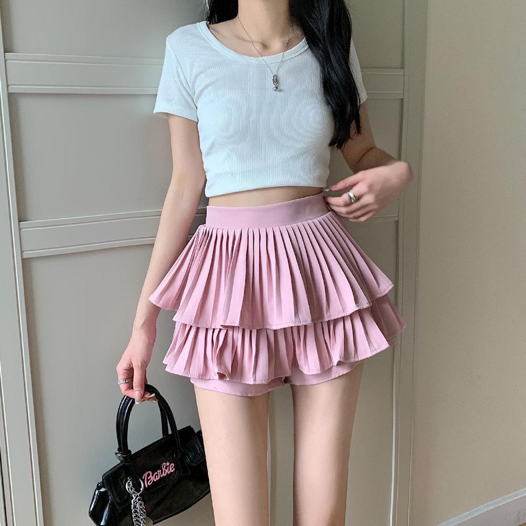 Girls' Double-Layer Cake Skirt: Summer High-Waist A-Line Puffy Skort