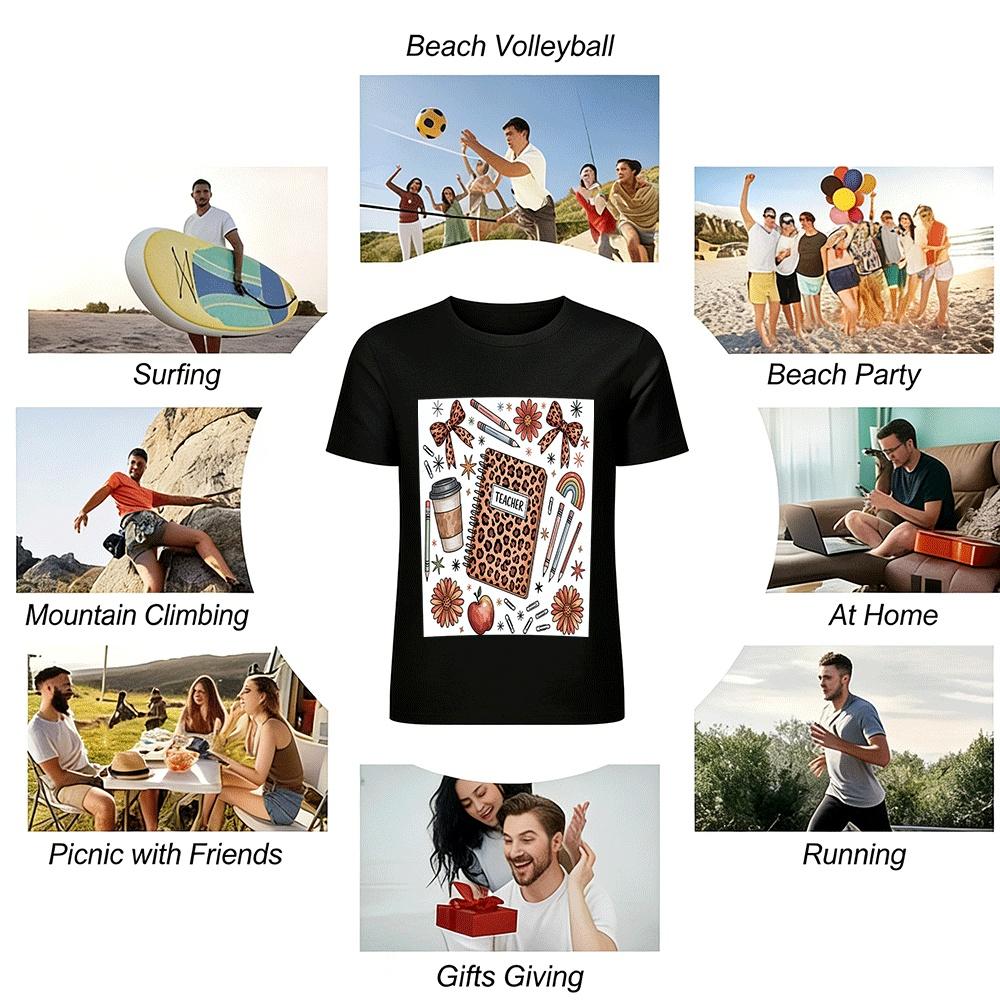 Leopard Print Teacher Themed Casual Top For Women Pure cotton T-shirt