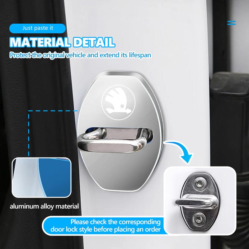 For Skoda 4PCS Car Door Lock Cover Stainless Steel Protection Accessories Rapid Octavia Derivative Enyaq-iV VisionS Yeti Scala