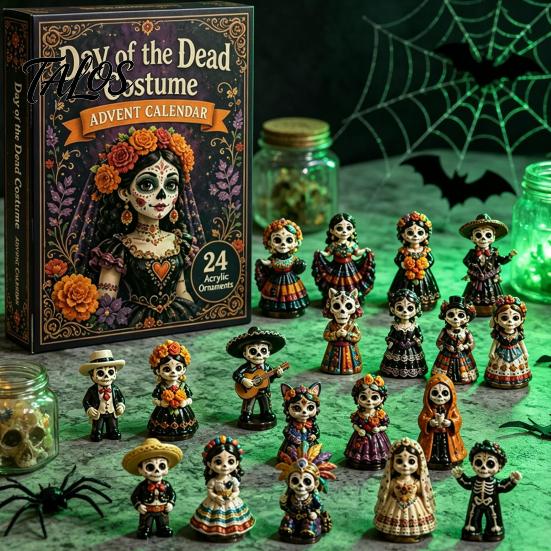 Forniture per Feste di Halloween Giorno dei Morti Costume Calendario dell'Avvento 2026, Conto alla Rovescia di 24 Giorni con Decorazioni Tradizionali per Tavolo Altare Pezzi Mini Acrilico