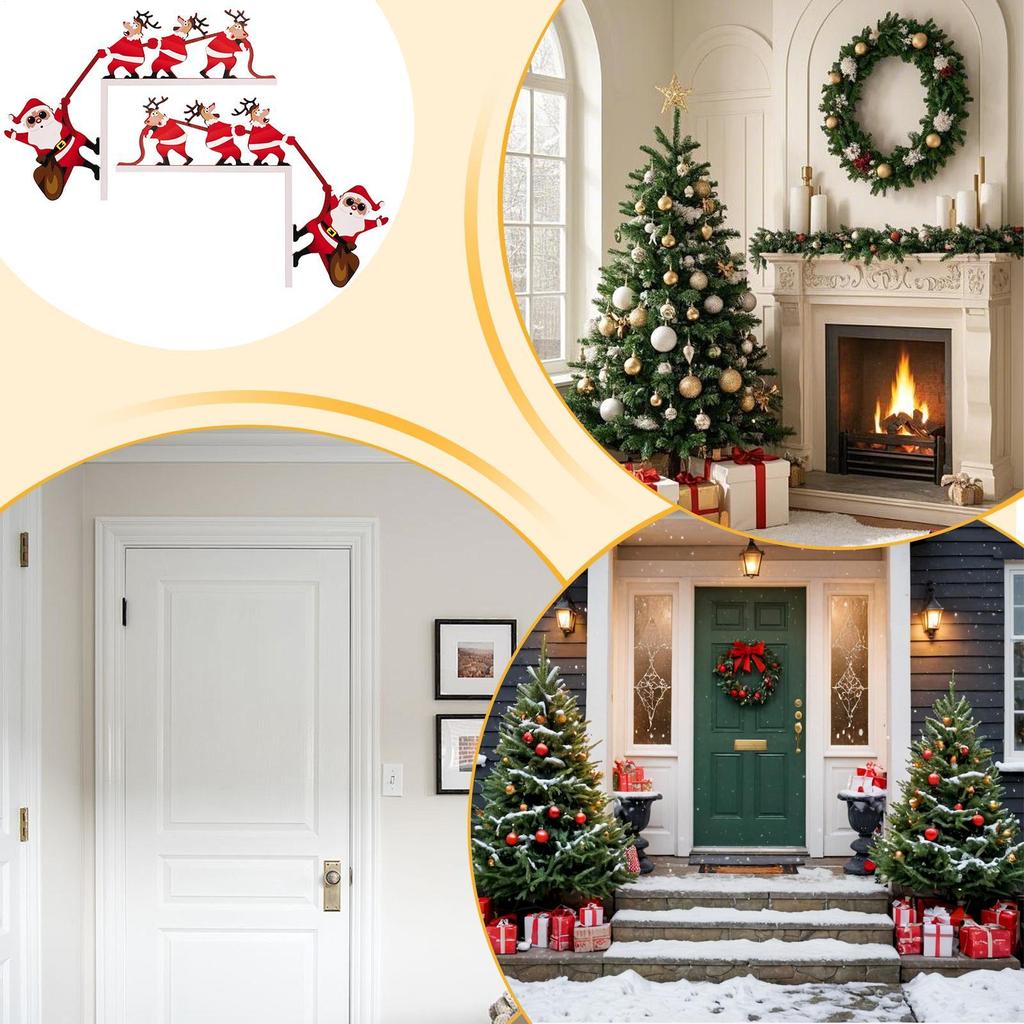 Door Topper Decorative Santa Claus Wood Ornament 2 Pieces Christmas Door Corner Decoration For Wall Bedroom House Cabinet