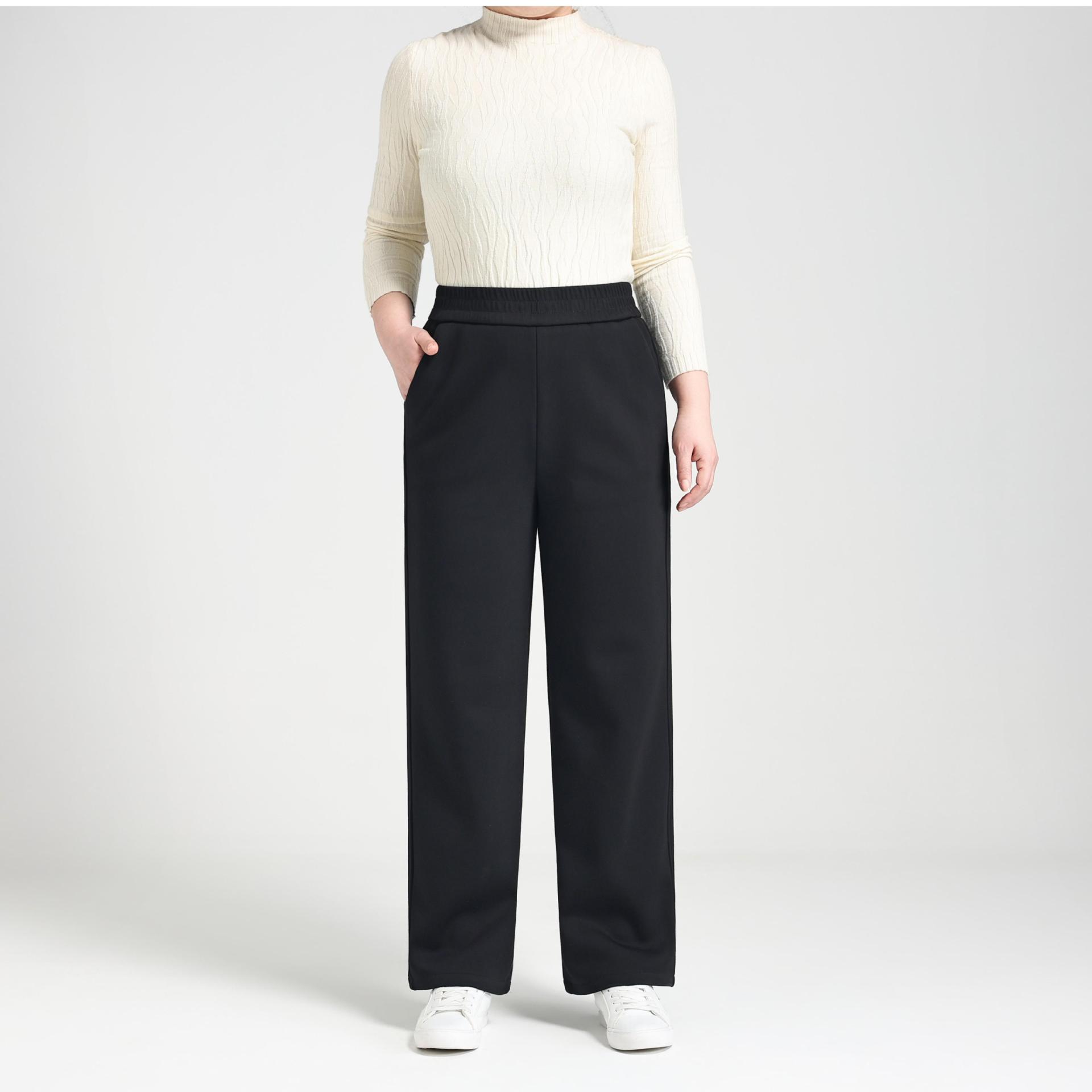 

Large Air Layer Windproof Fleece-Lined Wide-Leg Pants for Women: Loose, Narrow, Straight-Leg Design for Autumn/Winter L (120-135 jin)
