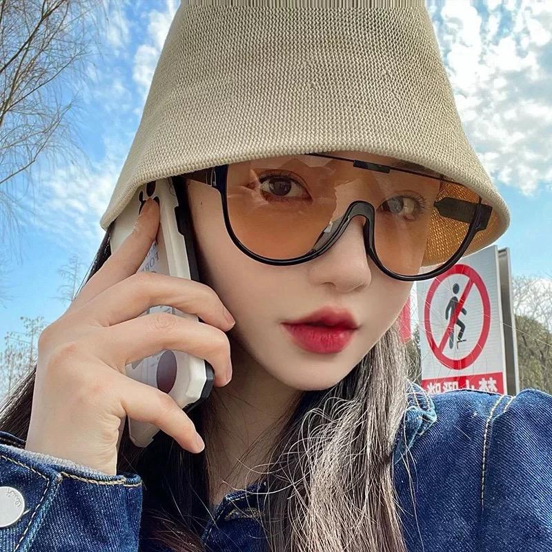 Luxury Brand Designer Half Frame Oversized Sunglasses Women For Men Vintage Fashion Sun Glasses Trendy Punk One Piece Shades
