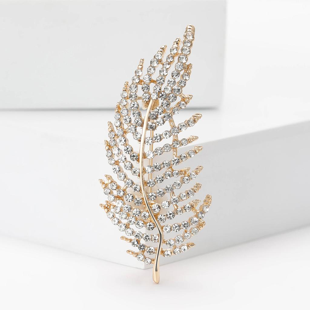 Temperament Exquisite Alloy Rhinestone Leaf Brooch High-End Women'S Suit Coat Corsage Jewelry Pin