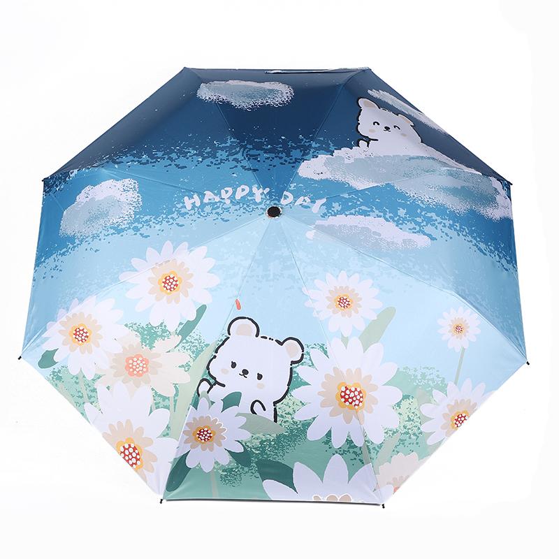 

Красный лист, тройной ручной зонт от дождя и солнца, ветрозащитный, милый узор с маленьким медвежонком, черное покрытие, защита от УФ-излучения, унисекс