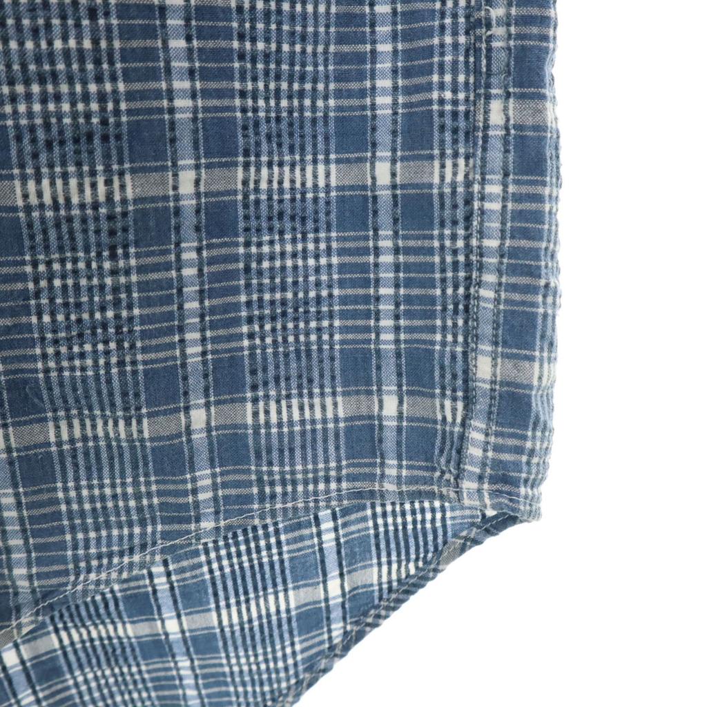 Uniqlo Old Check Pattern Short Sleeve Seersucker Shirt L Blue and Navy Men's Used