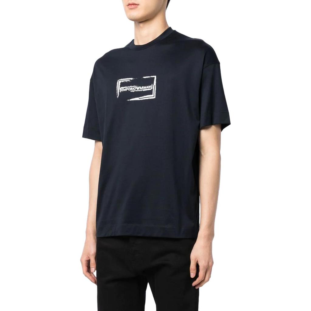 Emporio Armani SS23 Buchstabenlogo Print Rundhals Kurzarm T-Shirt Herren Oberteile Marineblau 6L1TD4-1JSAZ-920