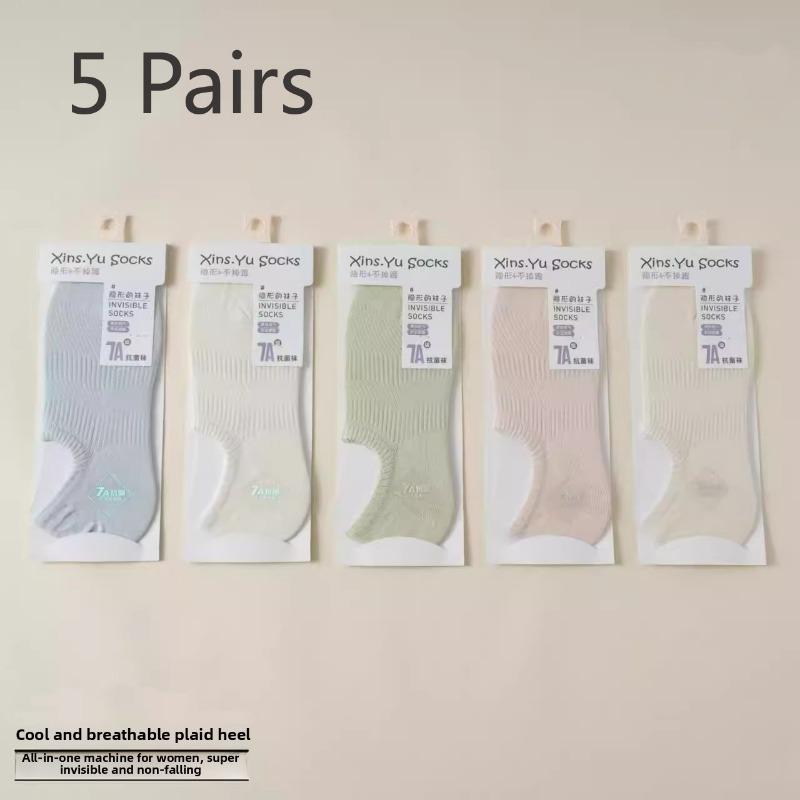 5 Pairs of Women's New Summer Thin Cotton Mesh Breathable Sweat Absorption Invisible Leisure Boat Socks