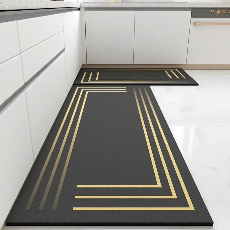 Kitchen Floor Mat Absorbent Non-slip Carpet Quick-drying Diatom Mud Oil Absorption Long Foot Mats Gray Rug Home Decoration Rugs