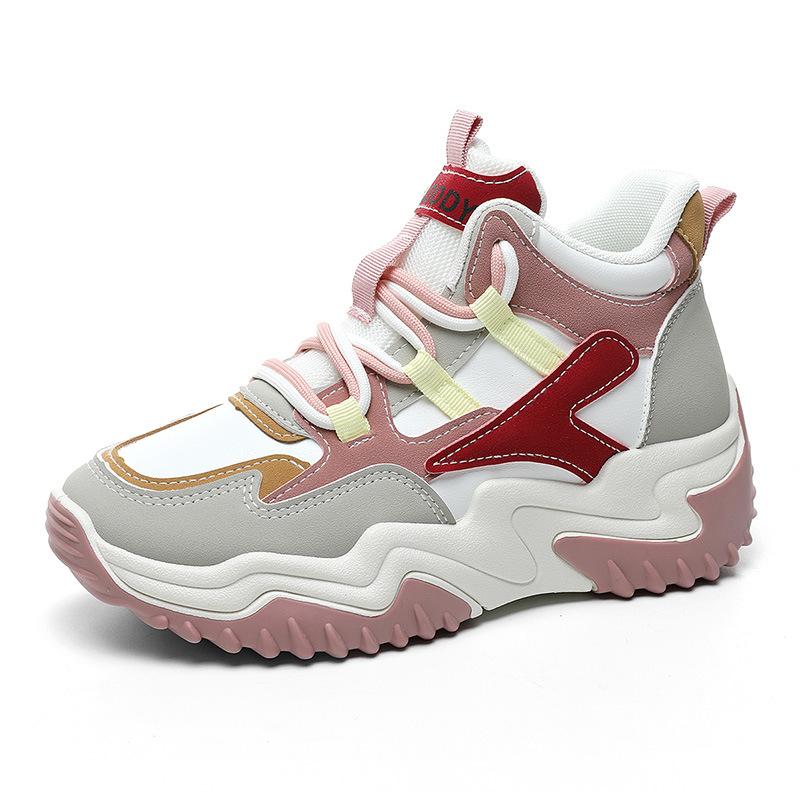 

мода Роскошная женская обувь 2024 Высокий верх Корейское издание Студенческая Толстая подошва На платформе Спортивная обувь Кеды Повседневная обувь 40 розовый