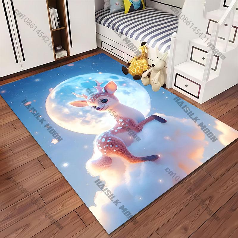 Whimsical deer on cloud carpet Yoga living room room decor children's crawling mat doormat area rug games mat